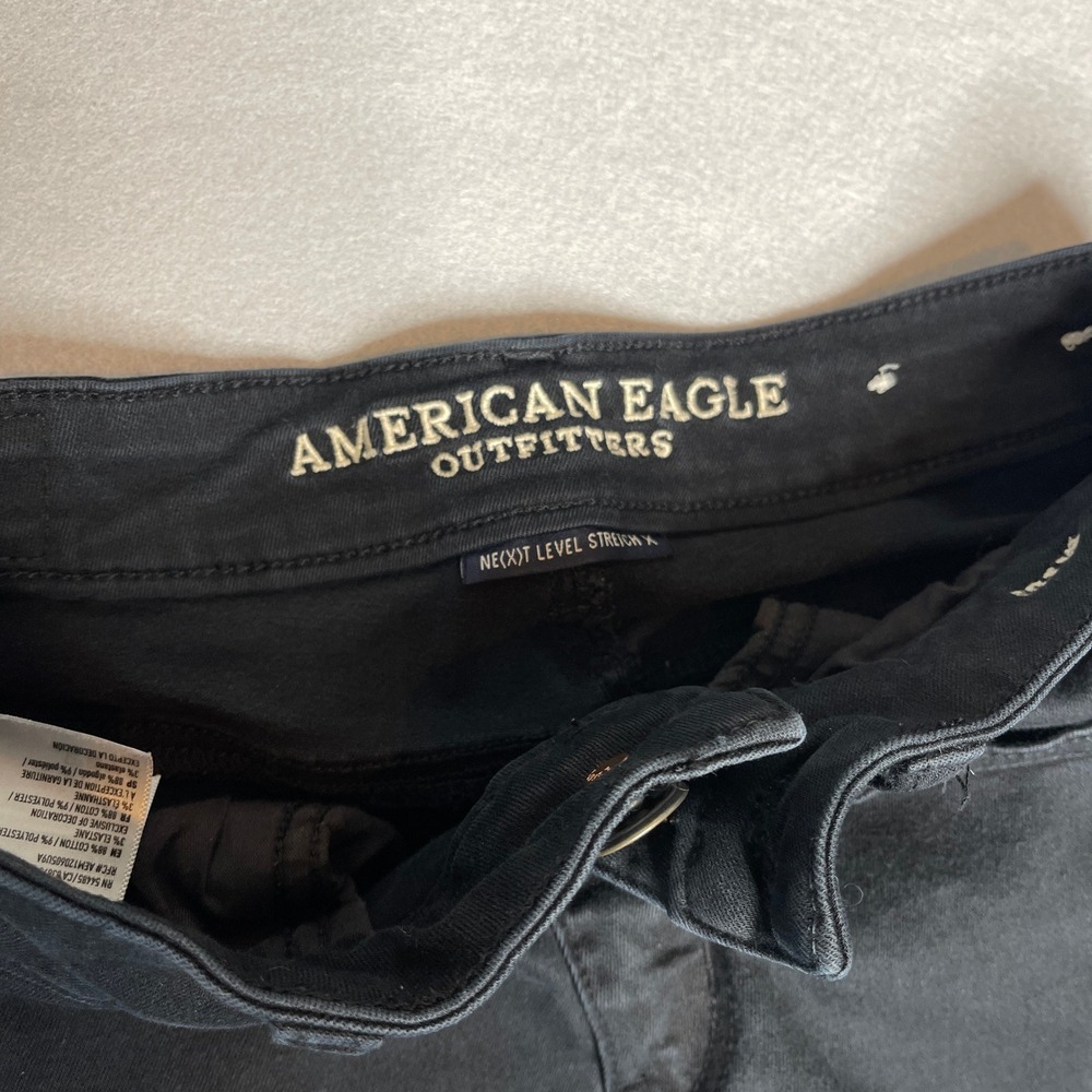 American Eagle Next Level Stretch Midi Black Frayed Cut Off Shorts - Picture 5 of 6